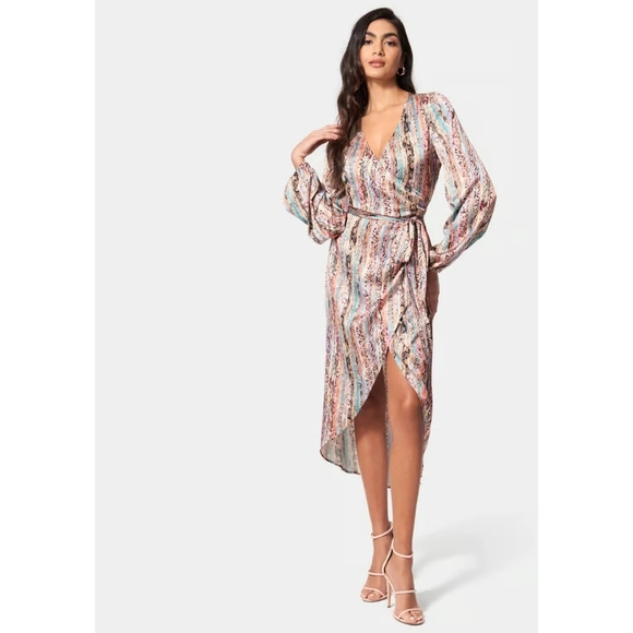 Dresses & Skirts - BEBE Striped Wrap Midi Dress,Size S